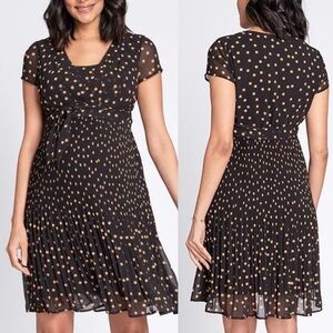 Seraphine Polka Dot Pleated Maternity & Nursing Dress US 4 Black Gold